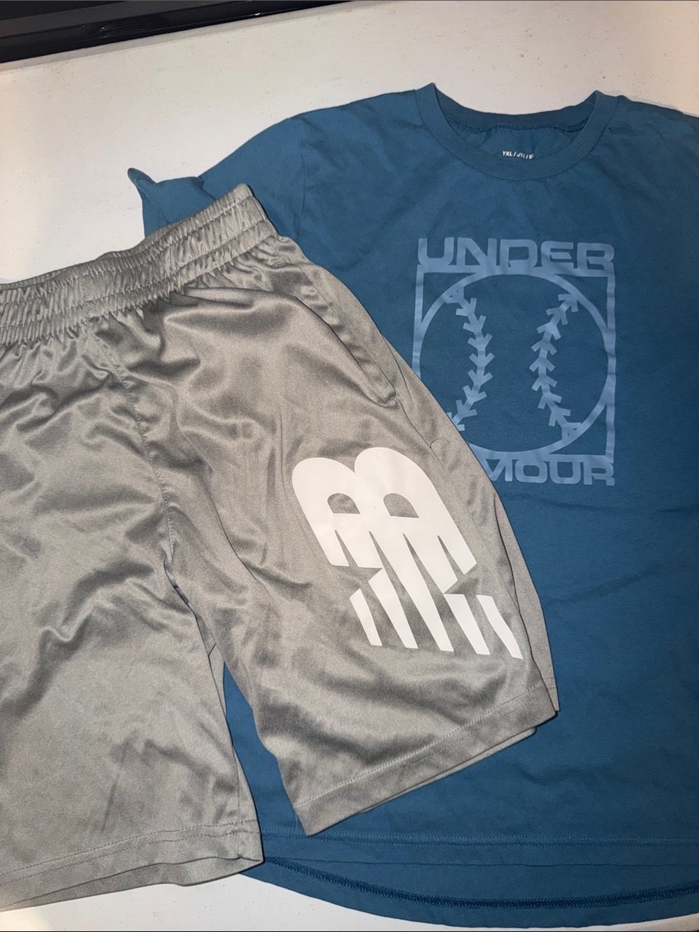 Under Armour Silver Athletic Shorts with White Logo